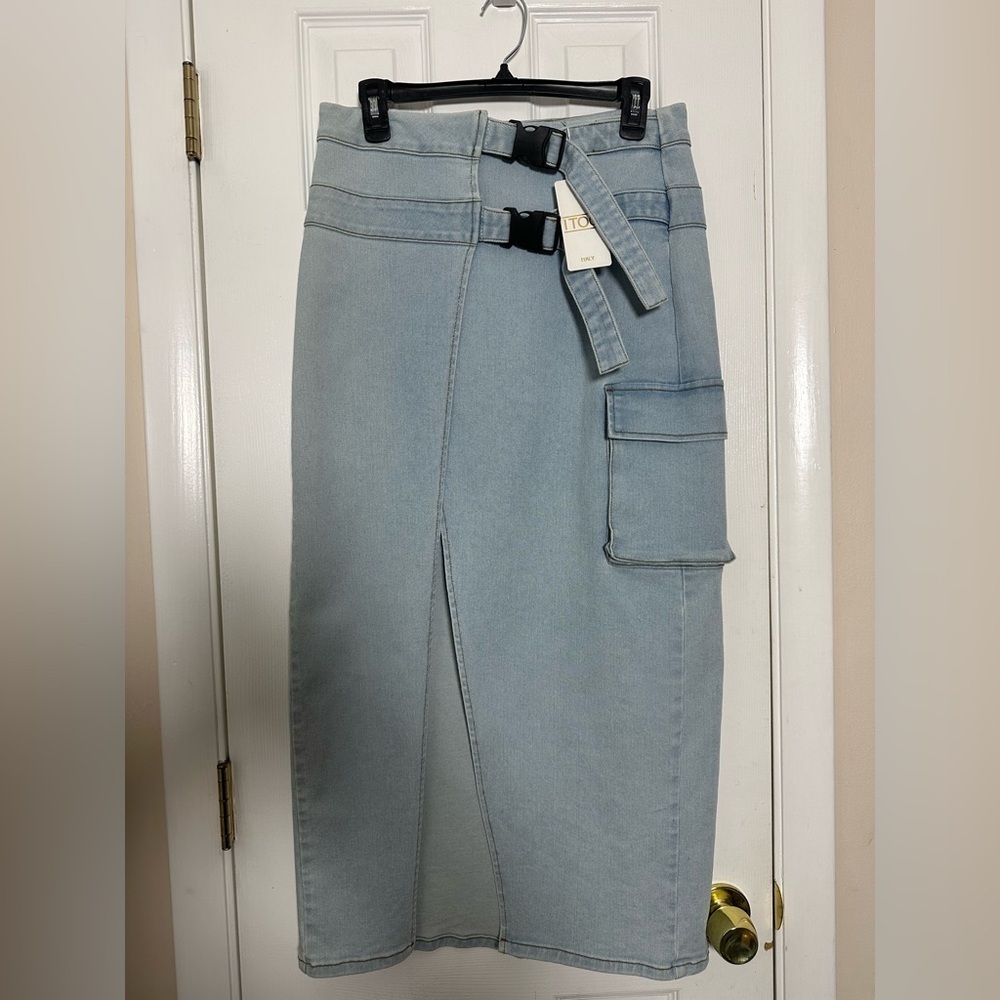 ITOO Italy Light Blue Midi Wrap Skirt with Utility Slit